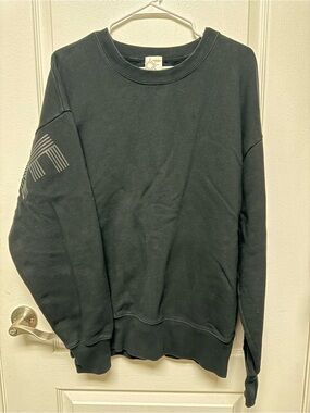 aerie Black Crewneck Sweatshirt with Subtle Sleeve Graphic